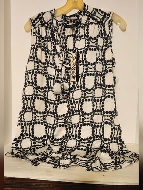 RK Black & White A-Line Tie-Waist Skirt Y2K